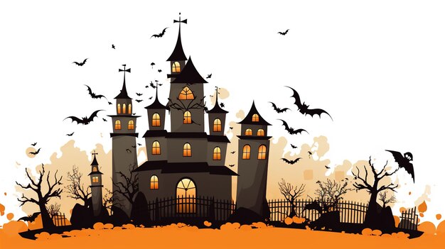 Halloween banner of feest uitnodiging achtergrond met wolken vleermuizen en pompoenen illustratie