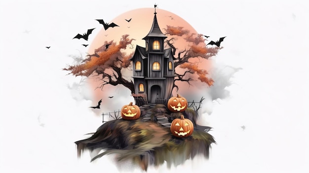 Halloween banner or party invitation background with clouds bats and pumpkinsillustration