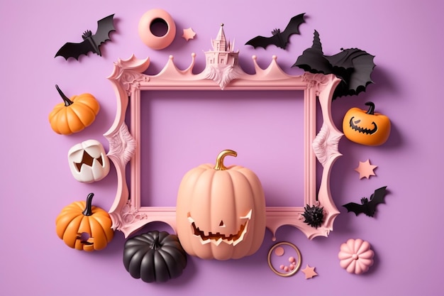 Halloween banner wih pumkins and decor elements