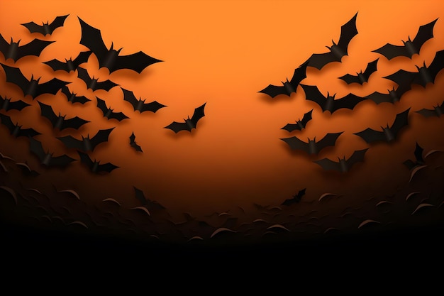 Halloween bat orange background with shadow AI generated