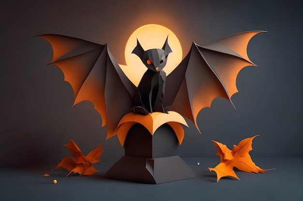 halloween bat on a podium paper art style ai generated background