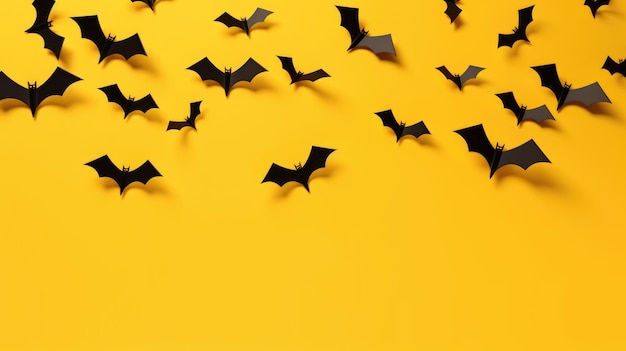 Foto pipistrelli di halloween che volano su sfondo giallo