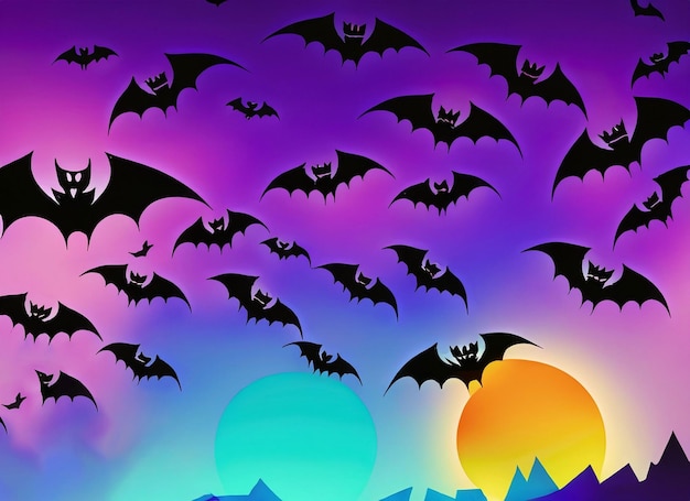 Halloween bats in the sky background