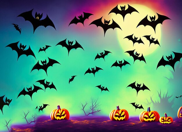 Halloween bats in the sky background