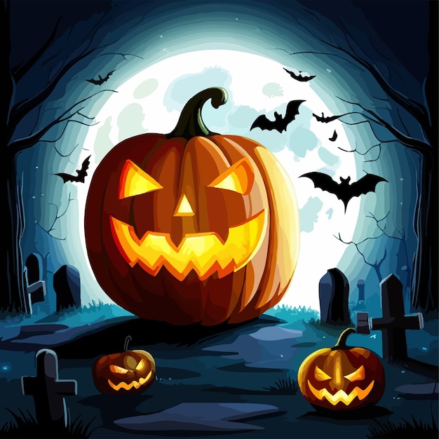 Halloween begraafplaats scène met pompoenen spookachtige nachtmerrie halloween