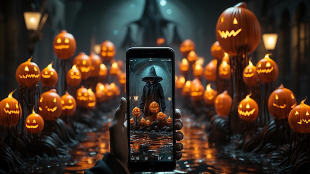 Halloween-behang met kwade pompoenen Generatieve AI