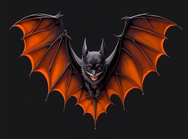 Halloween black bat isolated on black background