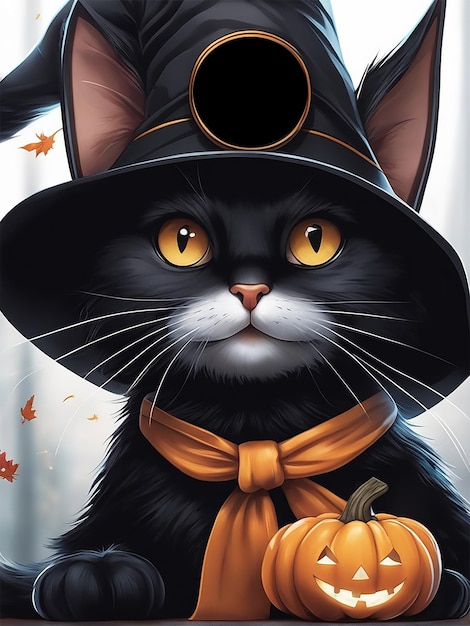 halloween black cat in hat