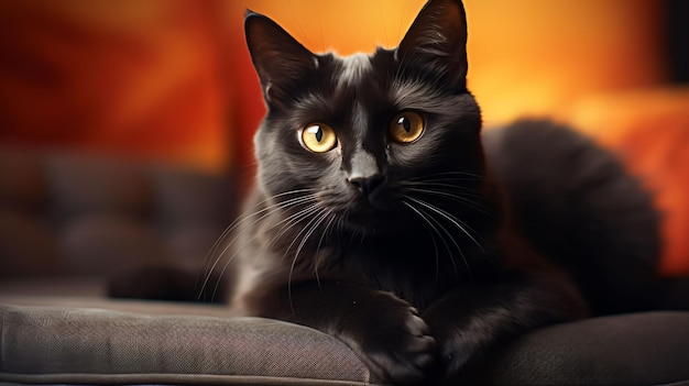 Halloween black cat sitting on the couch