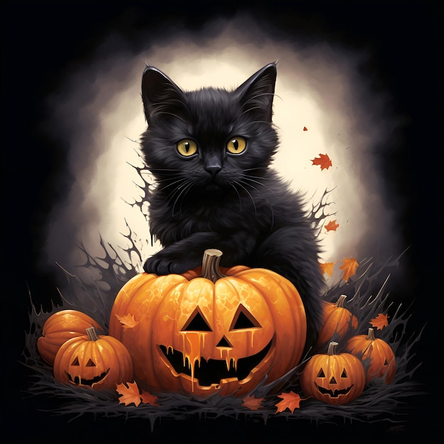 Halloween black cat on white background