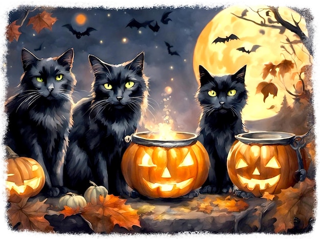 Halloween Black Cats Illustration