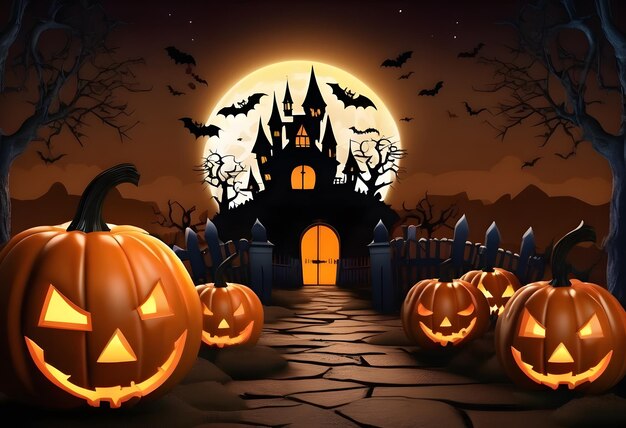 Halloween border background with creepy pumpkins cartoon style