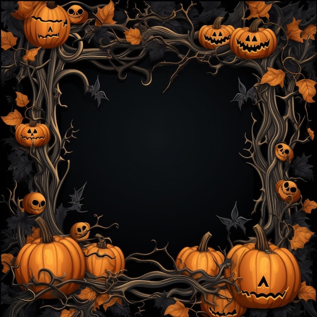 Halloween border design background Pumpkin Halloween in dark night background design for Halloween 31 October