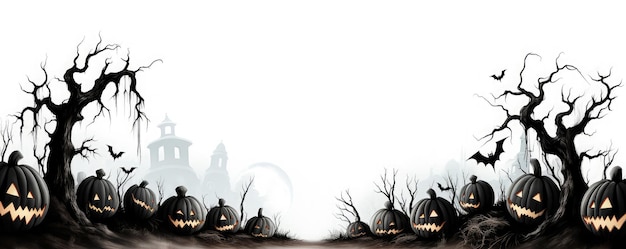 Photo halloween border line art white background