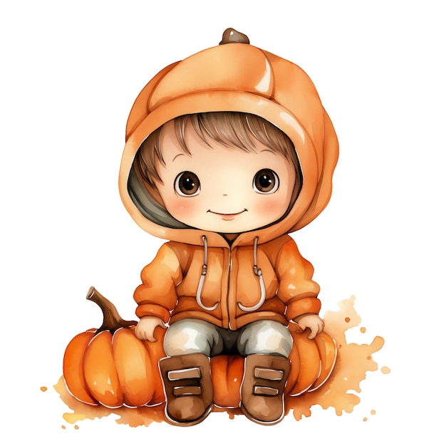 Halloween boy in a costume watercolor illustration halloween clipart