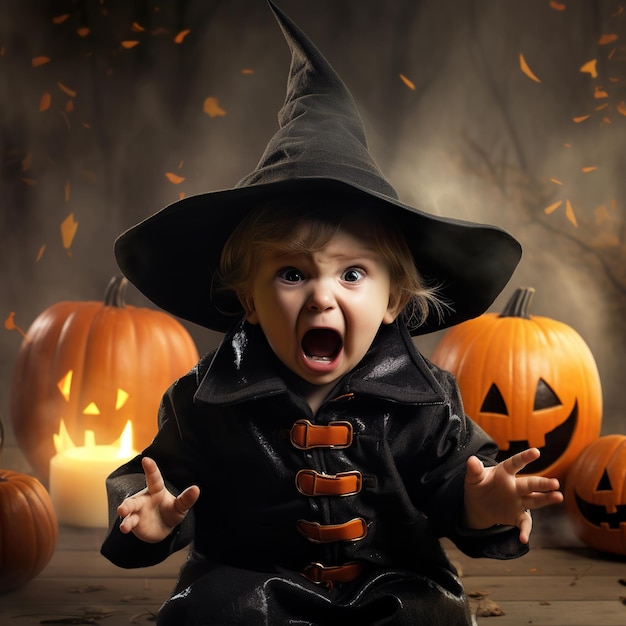 Хэллоуинский мальчик в костюме ведьмы Хеллоуин