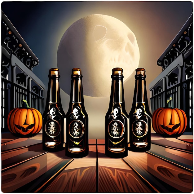 Foto halloween produce birre tra teschi, zucche e fantasmi