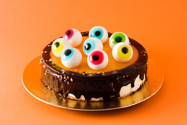 Halloween cake with candy eyes decoration