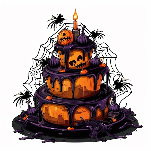 A halloween cake with halloween decorations on it