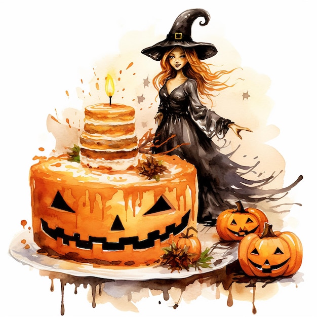 Хэллоуинский торт с ведьмой на нем