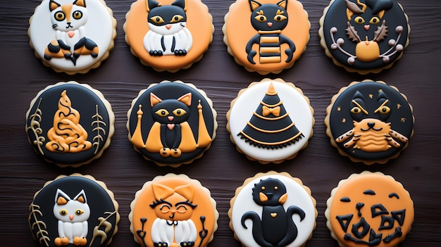 Photo halloween cakes biscuits cookies pumpkin witch black cat