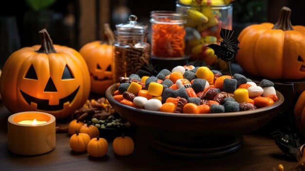 Halloween candies on a bowl for halloweens day trick or treat