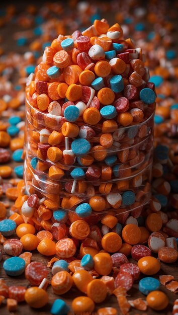 Halloween candies and sweets on dark background