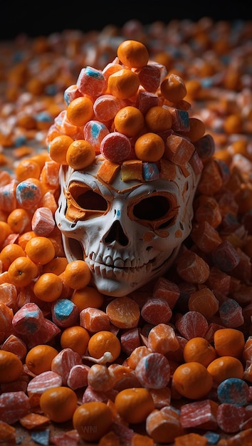 Хэллоуинские конфеты и сладости на темном фоне