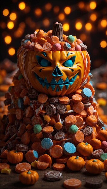 Halloween candies and sweets on dark background