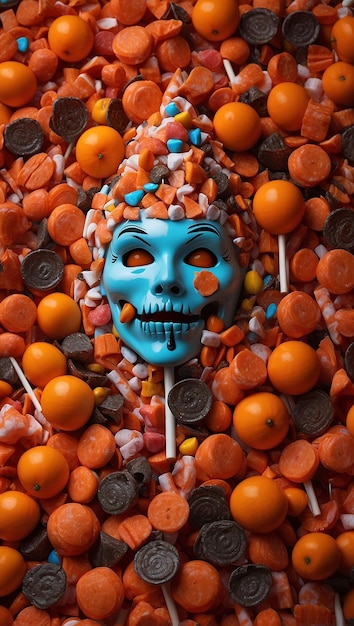 Halloween candies and sweets on dark background