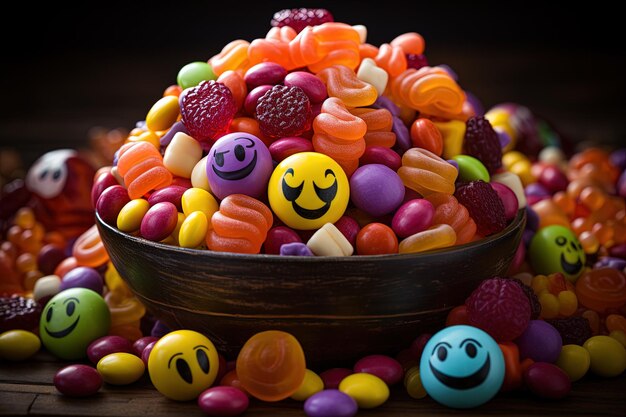 Halloween candies and sweets on dark background