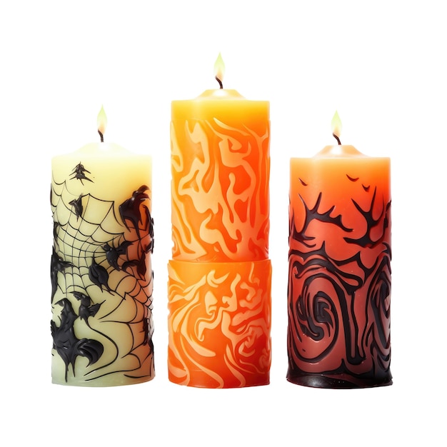 Halloween candles on white background Isolated ominous candles for holiday or witch fortune telling