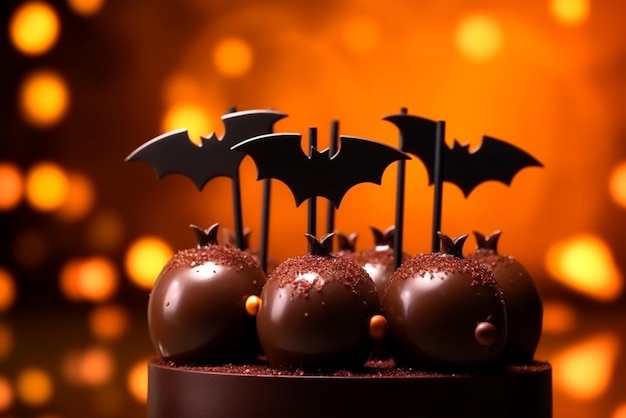 halloween candy apples with bats on sticks