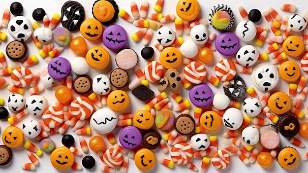 halloween candy candis with faces eyes and mouths on them to look like ghosts in the shape of pumpkins