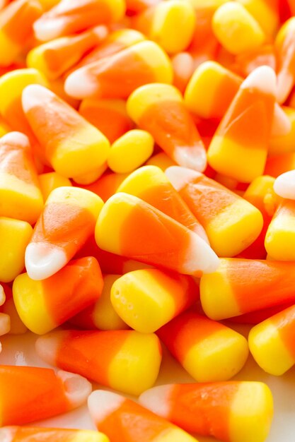 Halloween candy-corn on a white background.