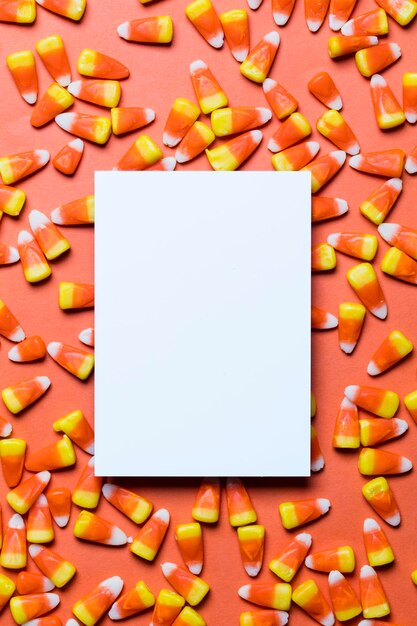 Halloween candy corn zoete achtergrond met leeg teken