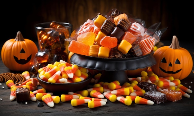 Halloween candy on isolated black background