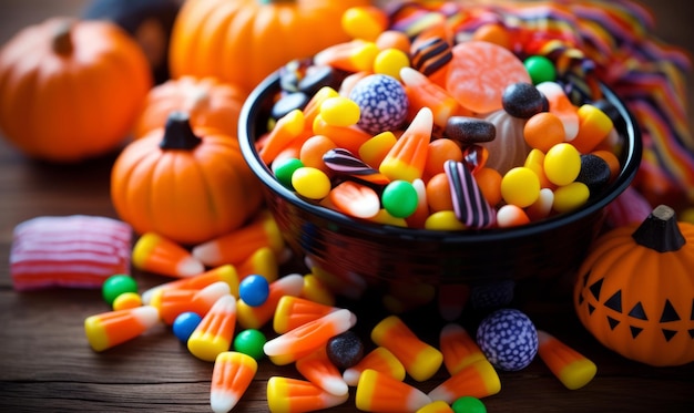 Halloween candy on isolated black background