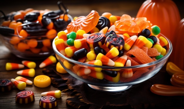 Halloween candy on isolated black background