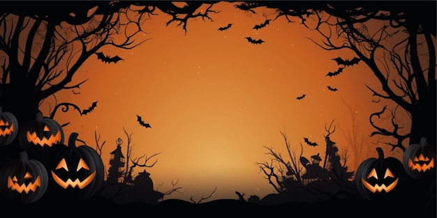 halloween cartoon illustration background with copy space