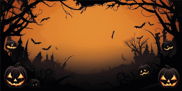 halloween cartoon illustration background with copy space