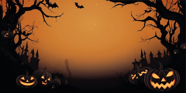 halloween cartoon illustration background with copy space