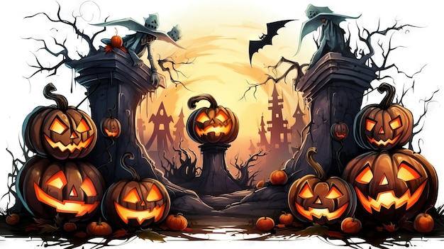 Photo halloween cartoon illustration halloween frame ai generated high resolution halloween illustration on white background