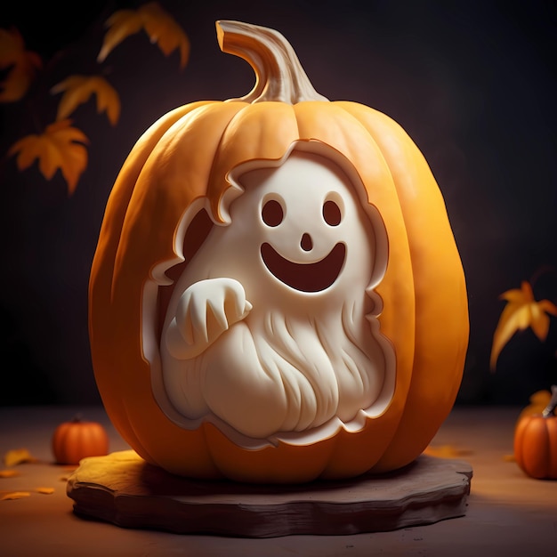 halloween carved ghost in pumpkin