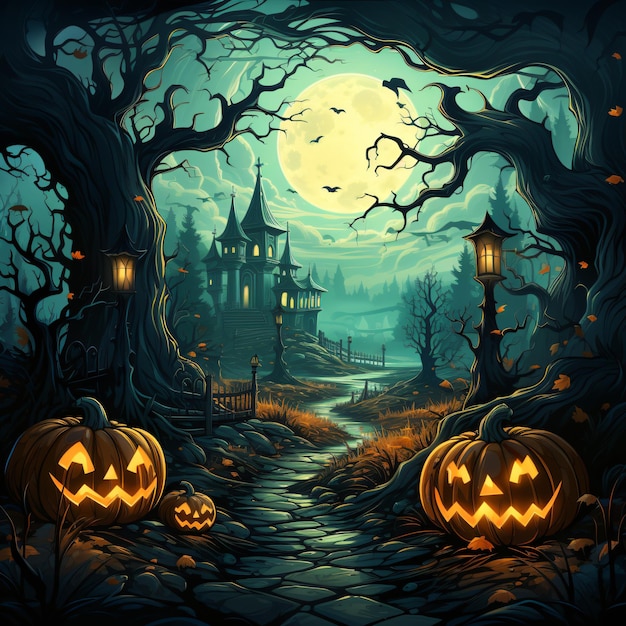 Хэллоуин Замок Кладбище тыква жуткий темный баннер фон иллюстрации обои