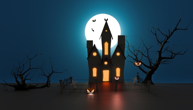 Замок хэллоуина и фестиваль хэллоуина, рендеринг 3d иллюстрации