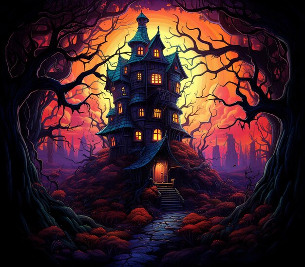 Photo halloween castle whimsical forest