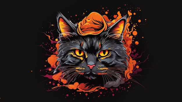 Photo halloween cat splash art colorful illustration