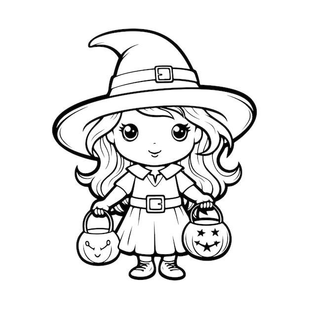 Photo halloween celebration hand drawn witch illustration for coloring book generative ai