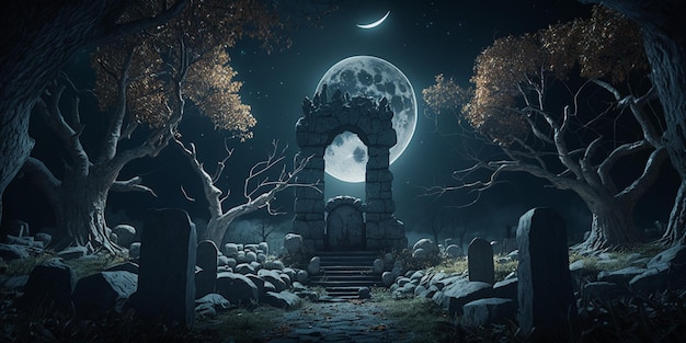 Halloween cemetery background Generative AI